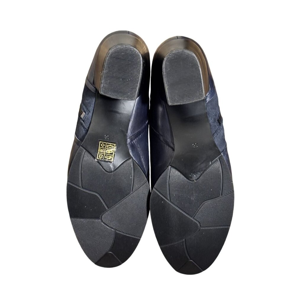 Regarde Le Ciel Navy Leather & Suede Ankle Boots W/ Zipper Closure & Block Heel - Picture 6 of 8